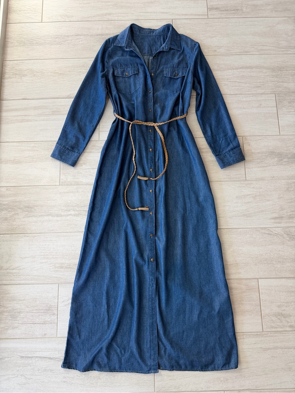 Forever 21 Lightweight Denim Duster Dress / Long Shirt Dress Long Sleeve Size L - Picture 8 of 13